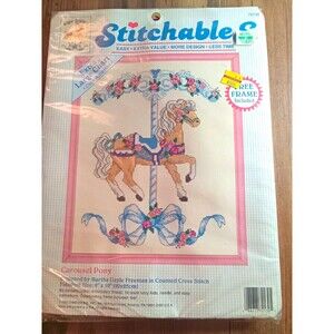 Dimensions Counted Cross Stitch Kit Carousel Pony Horse Framed Picture w/ Frame